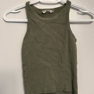 Girls Medium Olive Green Ribbed Tank Top
